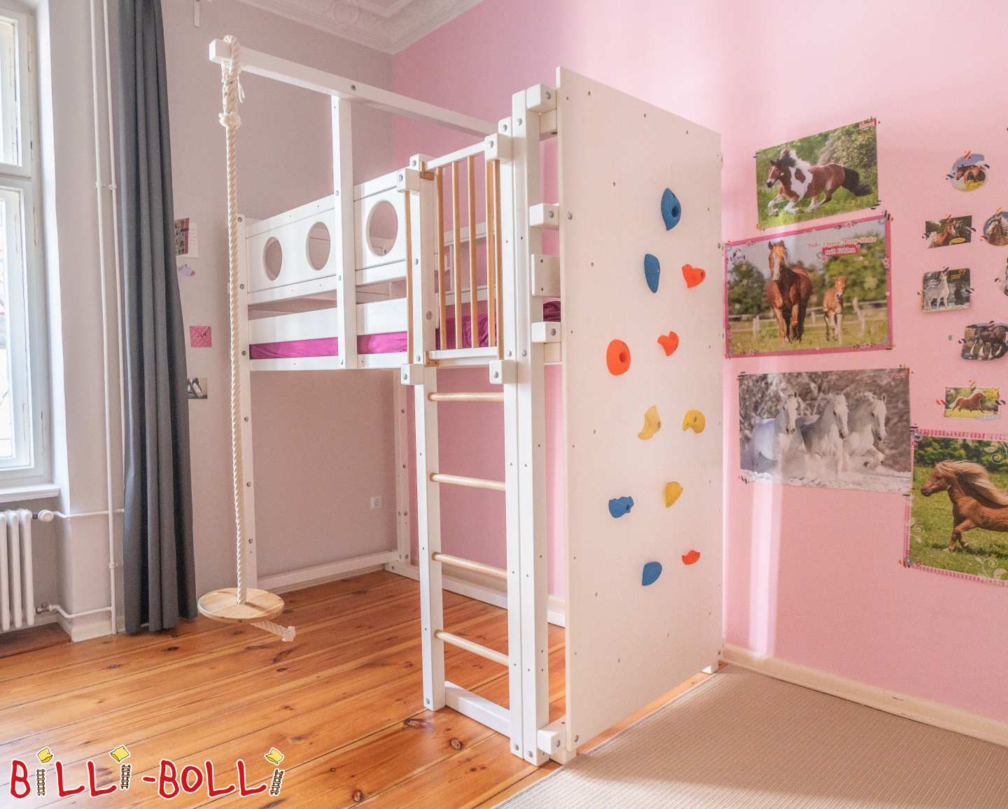 Loft bed 90x200, white lacquered with climbing wall in Berlin Wilmersdorf (Category: second hand loft bed)