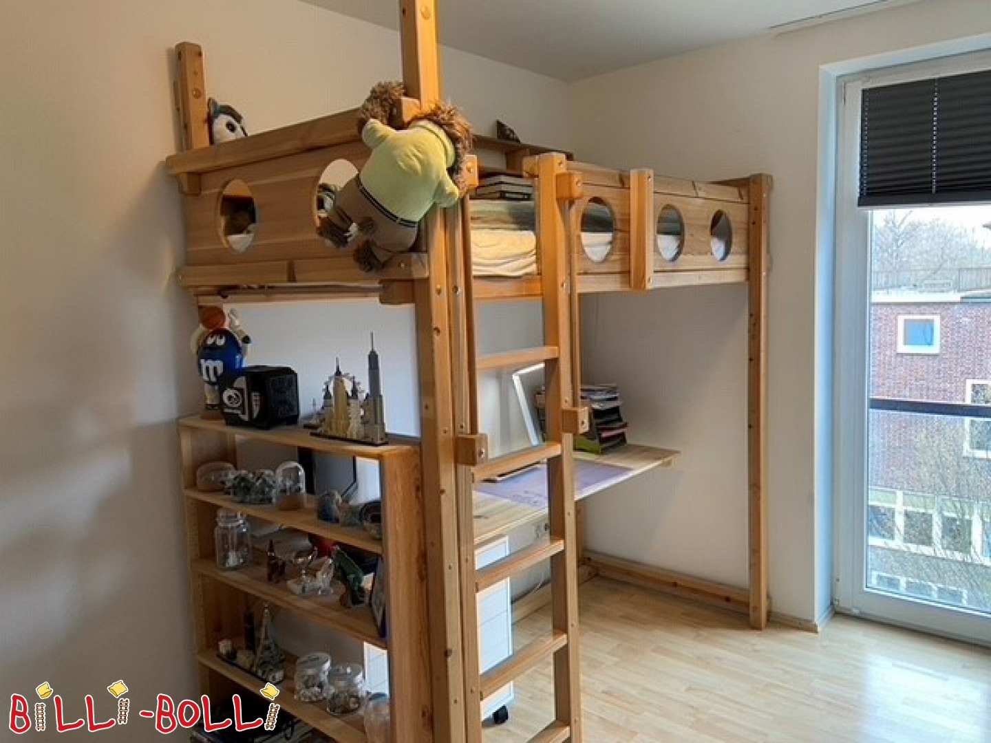 Loft bed 90x200cm, pine untreated (Category: second hand loft bed)