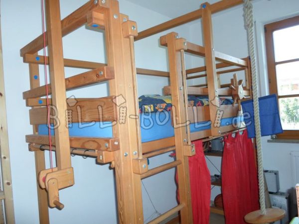 Growing loft bed, 90/200, spruce, honey/amber oiled (Category: second hand loft bed)
