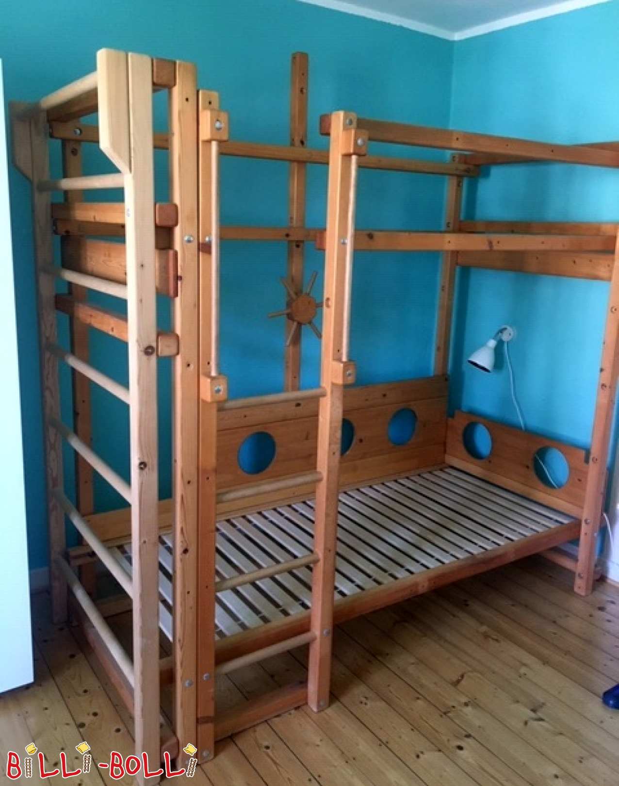 Loft bed made of pine with wall bars (Category: second hand loft bed)