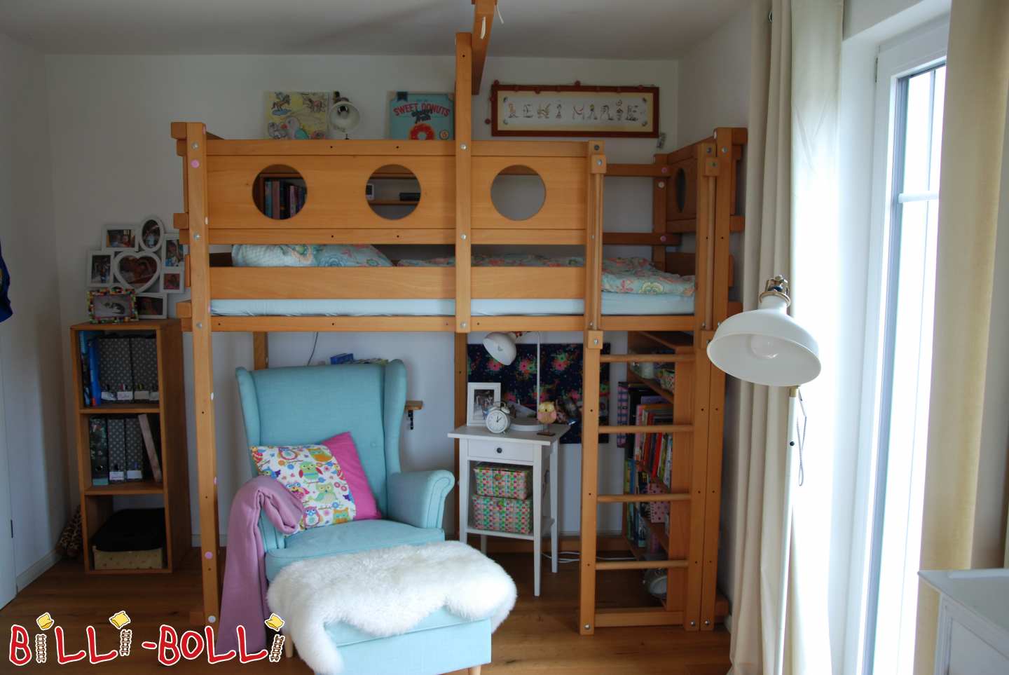 Waxed Buche Loft Bett mat portholes - Chiemgau / Chiemsee Regioun (Kategorie: Loftbett wiisst mat Iech benotzt)