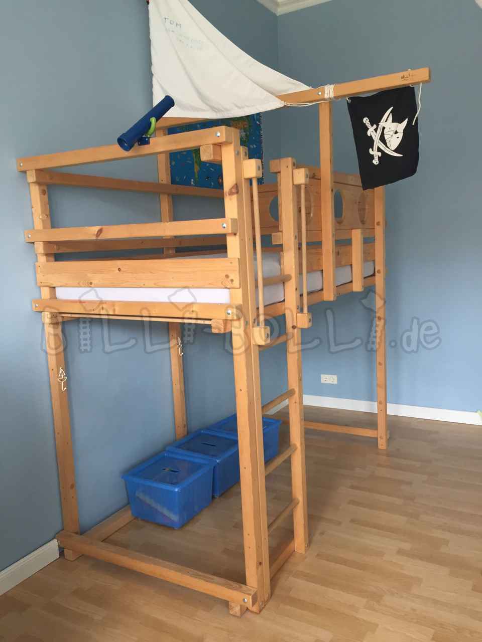 Loft bed, spruce, untreated, 100x200cm (Category: second hand loft bed)