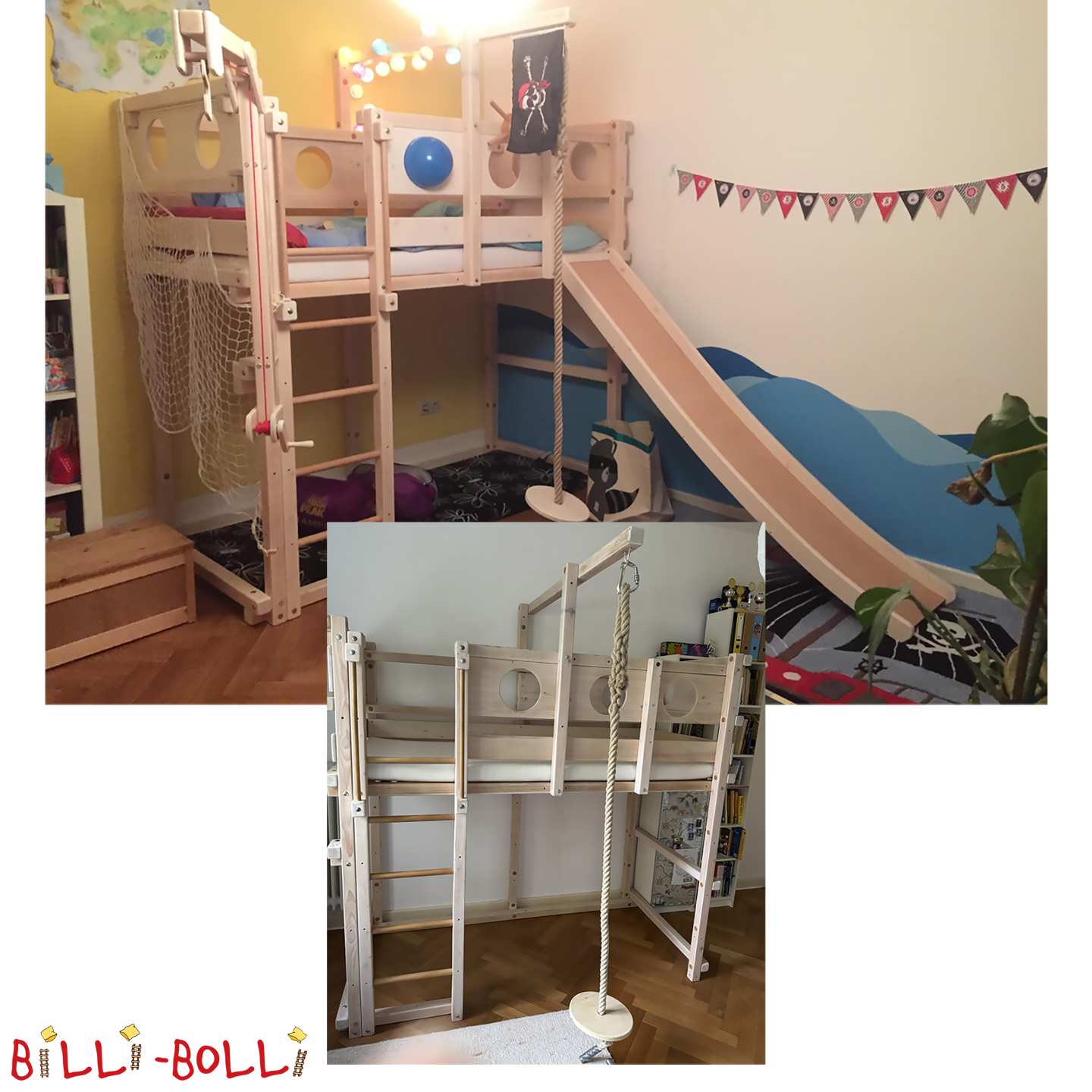 Publicidade 7031: Cama alta, pinho, 90x200, com escorrega, corda e grua de brincar em Bremen Cama alta, pinho, 90x200, com escorrega, corda e grua de brincar em Bremen (Categoria: Cama alta que cresce com a criança usada)