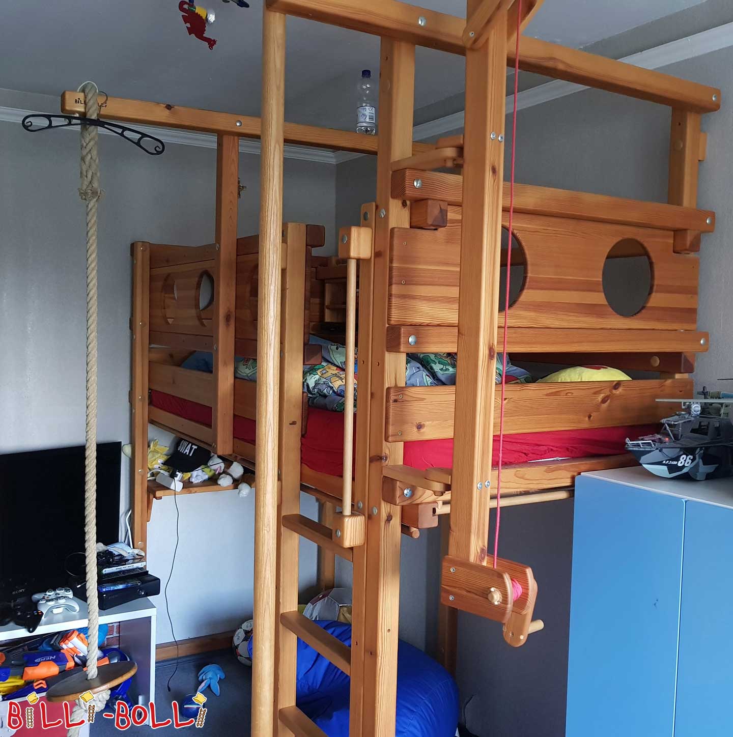 Loft bed, pine oiled-waxed, 90 x 200 cm (Category: second hand loft bed)