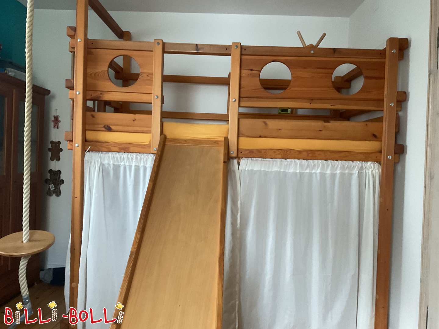 Loft dviaukštė lova su krano sija, čiuožykla, tinklas, hamakas (Kategorija: Palėpės lova, kuri auga kartu su vaiku)