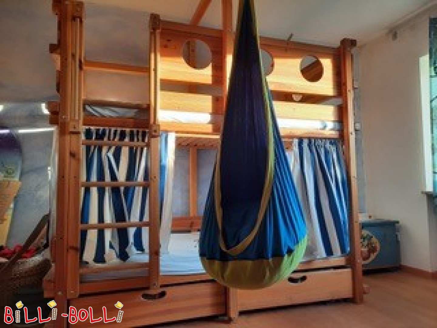 Loft bed, mattress size 90 x 200 cm made of pine untreated (Category: second hand loft bed)