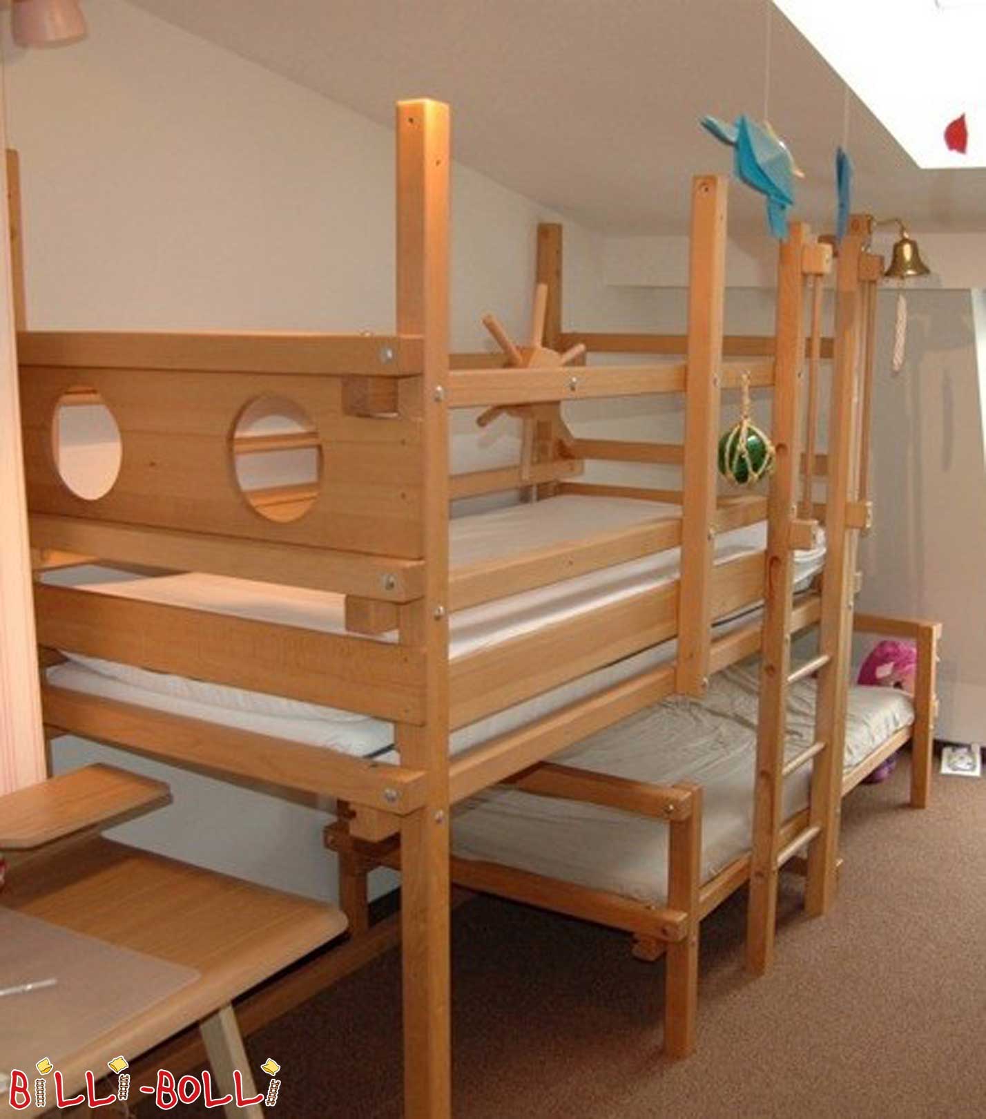 मचान बिस्तर w/w। और युवा बिस्तर कम प्रकार डी, 90 x 200 सेमी, तेल से सना हुआ बीच (कोटि: मचान बिस्तर का इस्तेमाल किया)