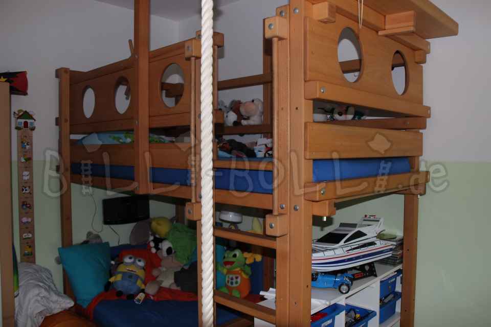 Loft bed growing with the child - cuddly corner bed, oiled/waxed beech (Category: second hand loft bed)