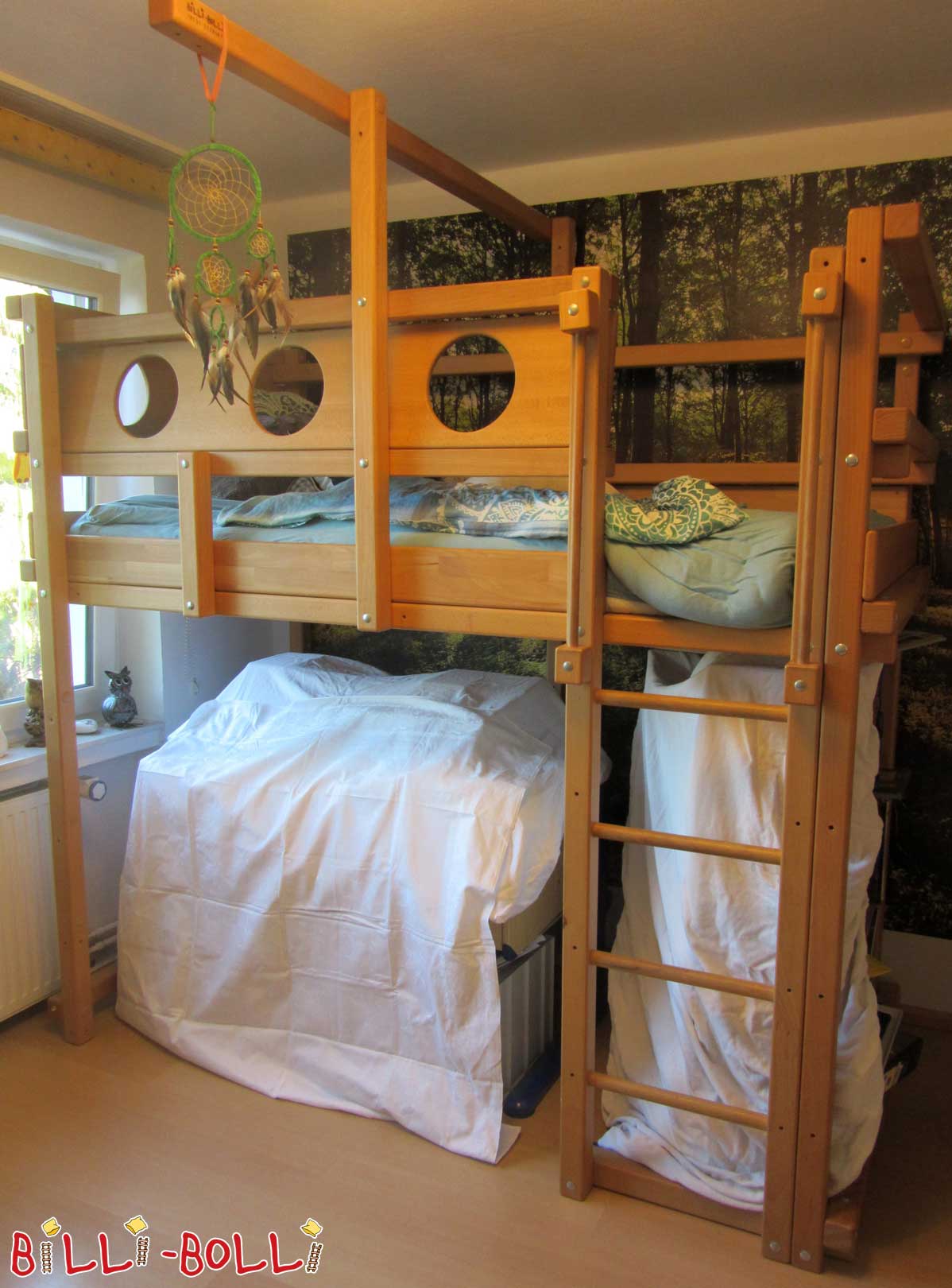 Vysoká posteľ, rastúca s dieťaťom, 100 x 200 cm, olejovaný voskovaný buk (Kategória: Použitá vysoká posteľ)