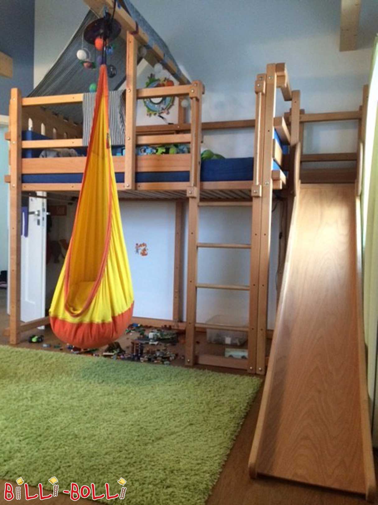 Tempat tidur loteng yang tumbuh bersama anak, 100 x 200 cm, kayu beech yang diberi minyak dan lilin (Kategori: Tempat tidur loteng digunakan)