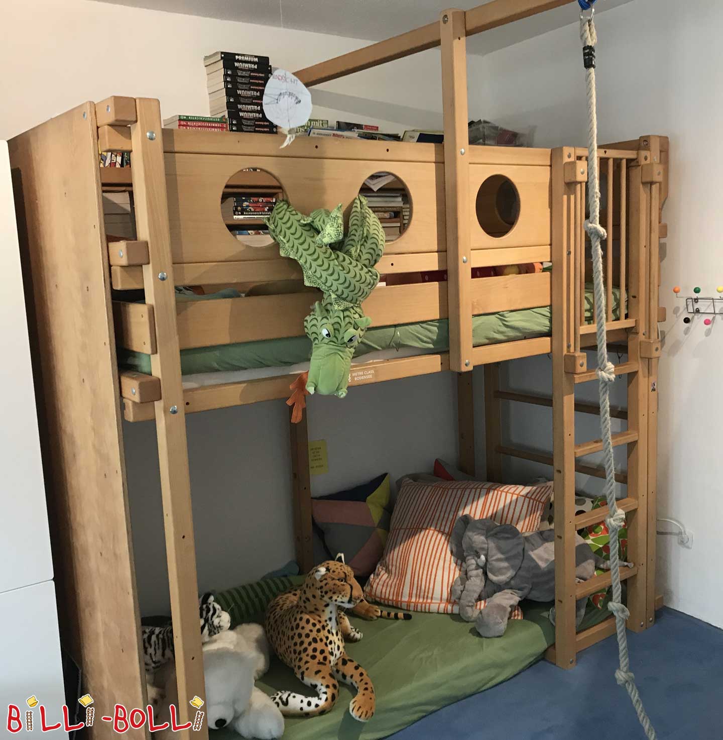 Loft bed, 100 x 200 cm, oiled-waxed beech (Category: second hand loft bed)
