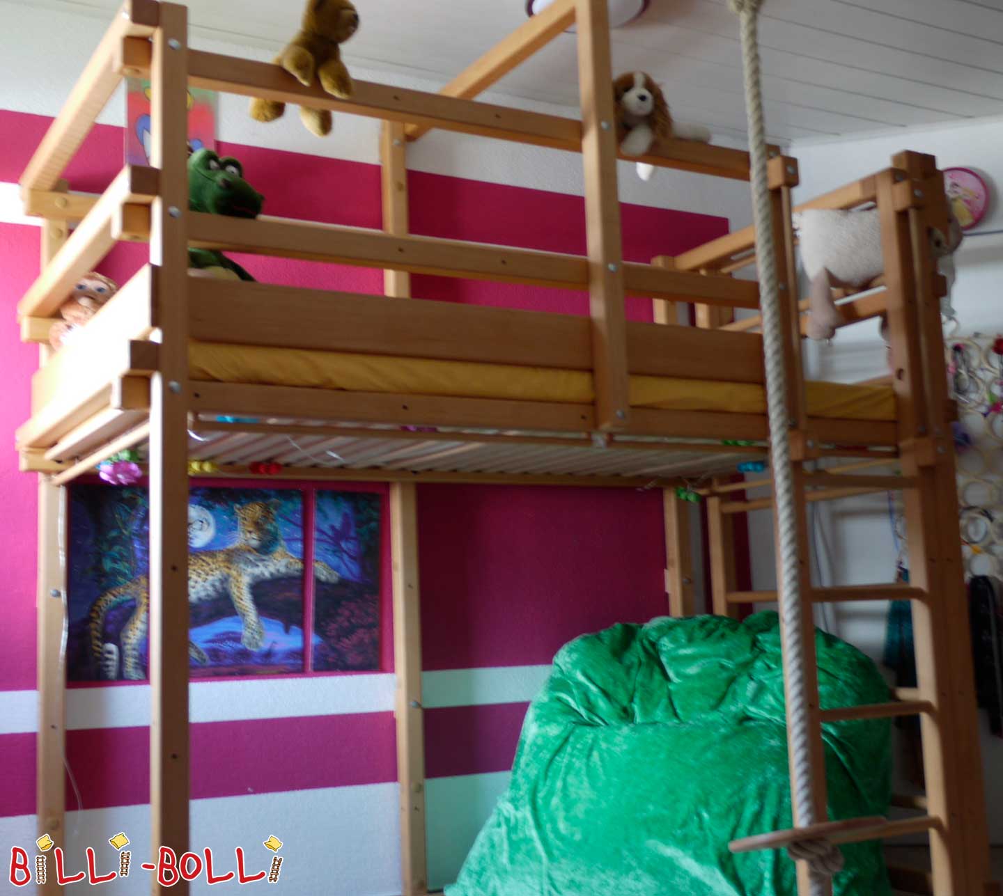 Łóżko na poddaszu rosnące wraz z dzieckiem, 100 x 200 cm, buk olejowany i woskowany (Kategoria: Używane łóżko na poddaszu)