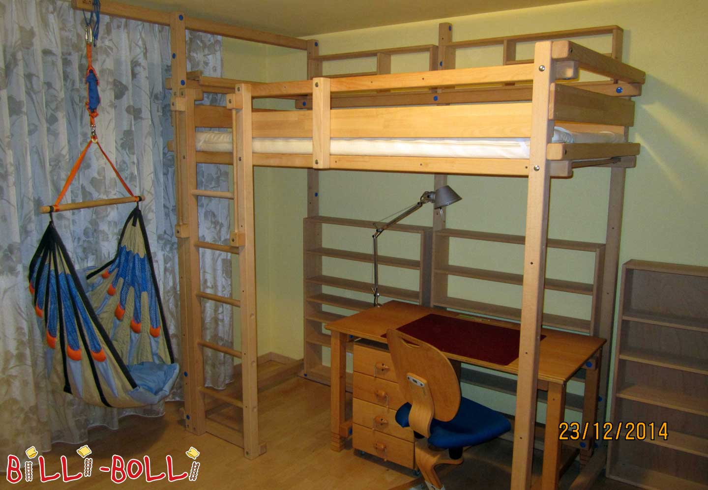 Tempat tidur loteng yang tumbuh bersama anak, 100 x 200 cm, beech yang tidak dirawat (Kategori: Tempat tidur loteng digunakan)
