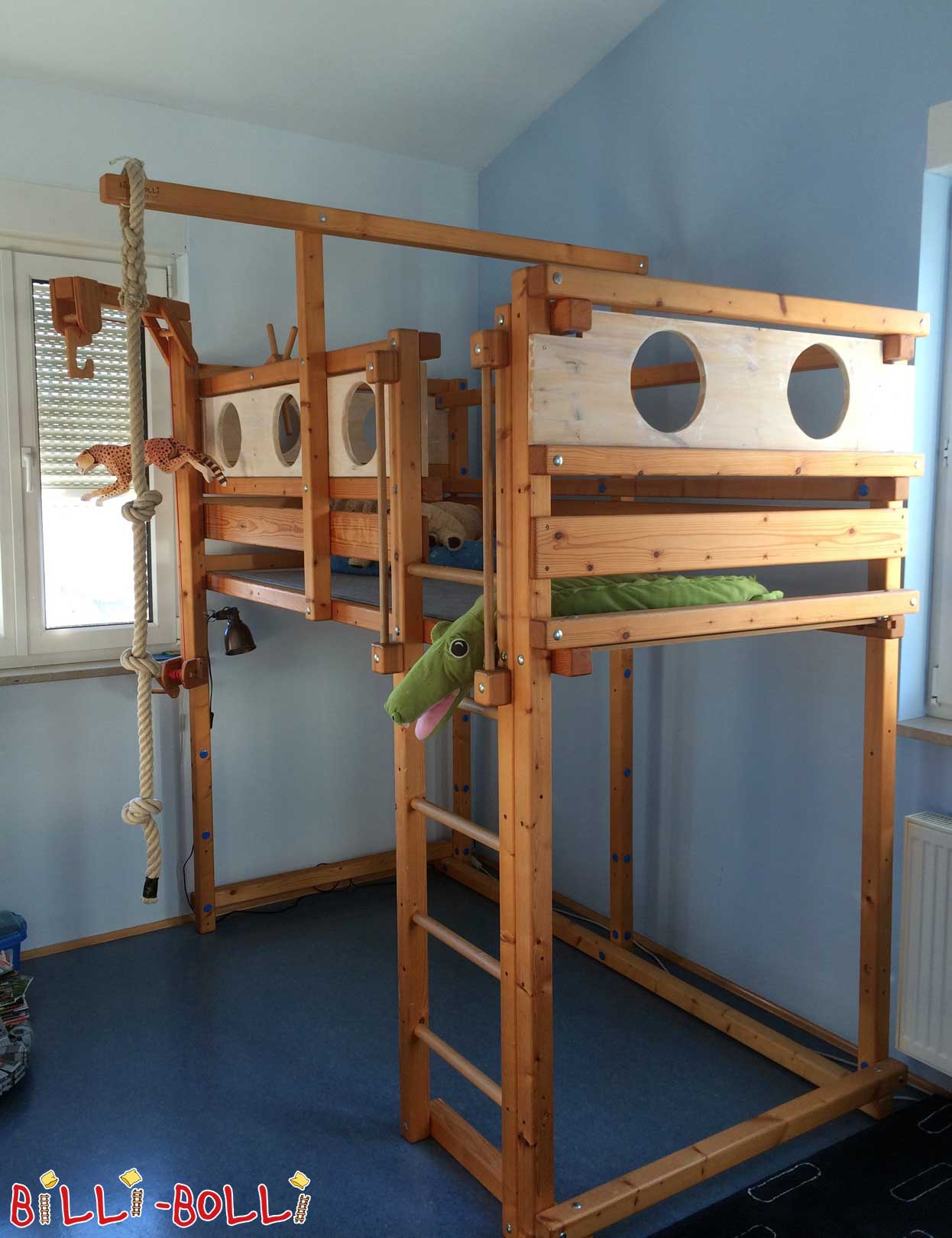 Loft bed, growing with the child, 100 x 200 cm, oiled-waxed spruce (Category: second hand loft bed)