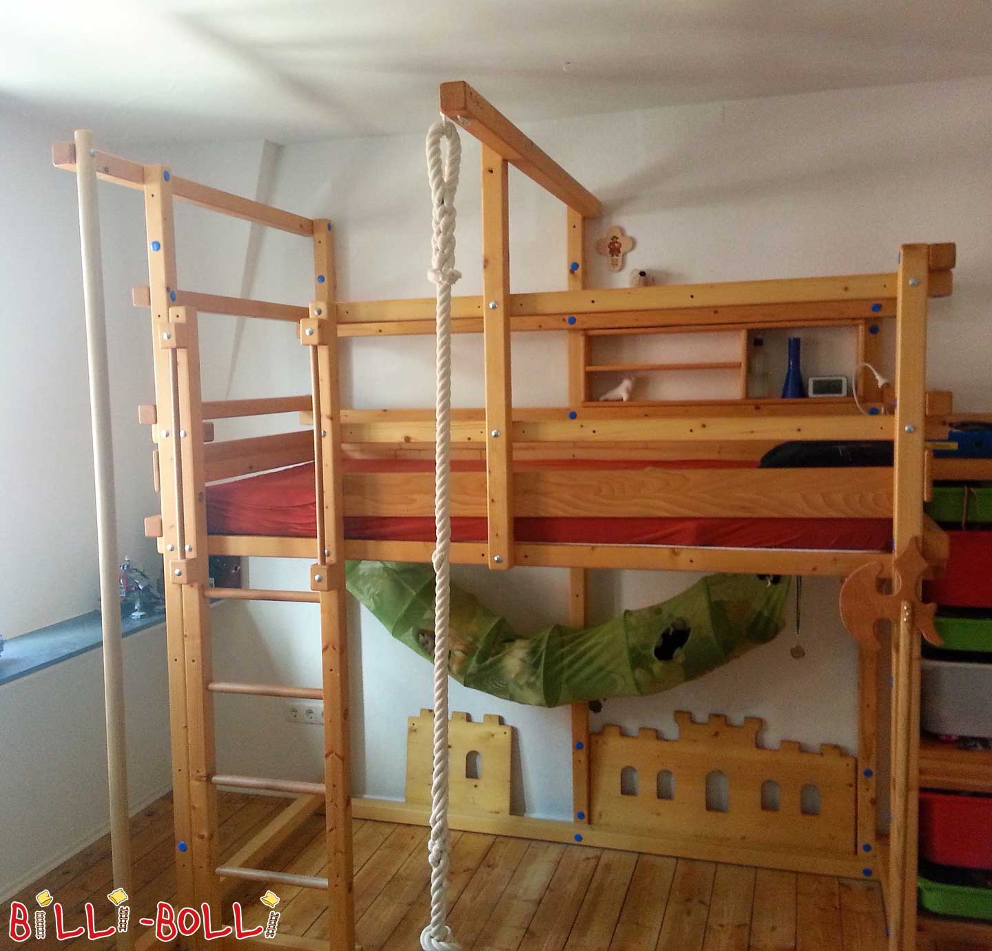 Loft bed growing with the child, 100 x 200 cm, oiled-waxed spruce (Category: second hand loft bed)