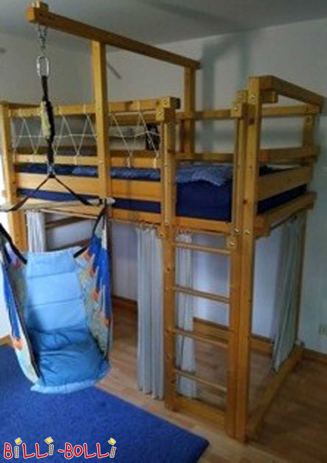 Loft bed growing with the child, 100 x 200 cm, oiled-waxed spruce (Category: second hand loft bed)