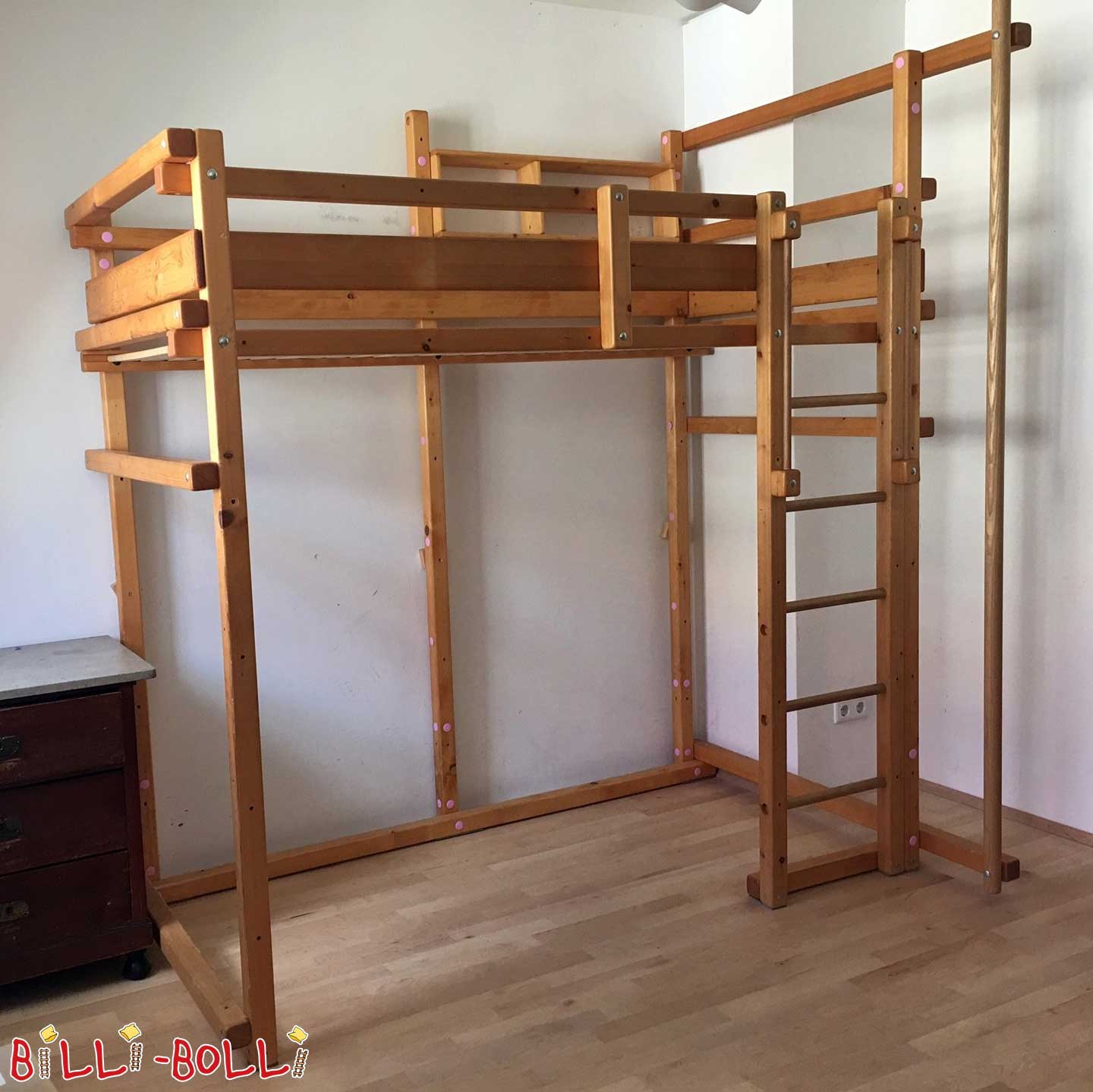 Tempat tidur loteng yang tumbuh bersama anak, 100 x 200 cm, pohon cemara yang diminyaki dengan warna madu (Kategori: Tempat tidur loteng digunakan)