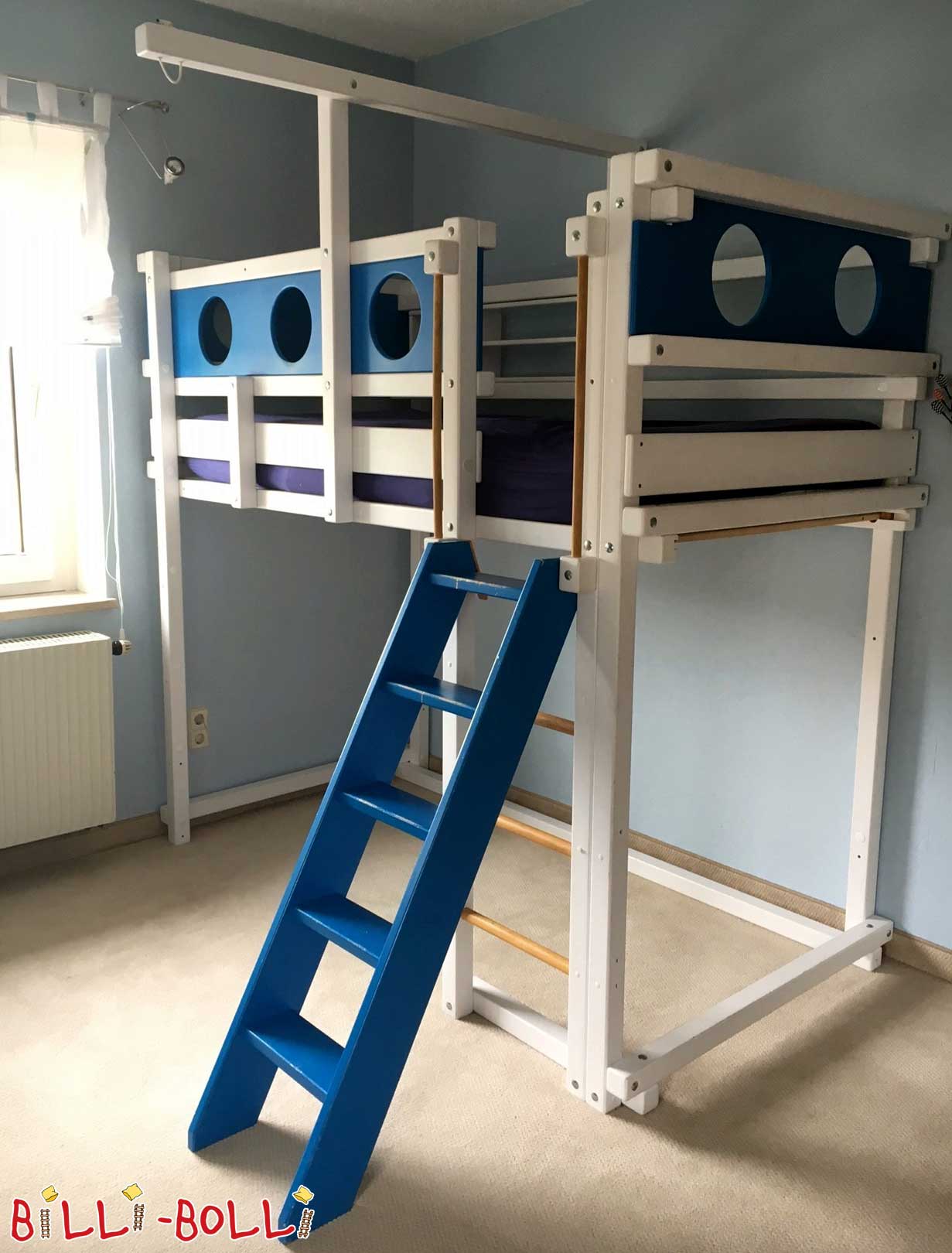 Loft bed growing with the child, 100 x 200 cm, white lacquered spruce (Category: second hand loft bed)