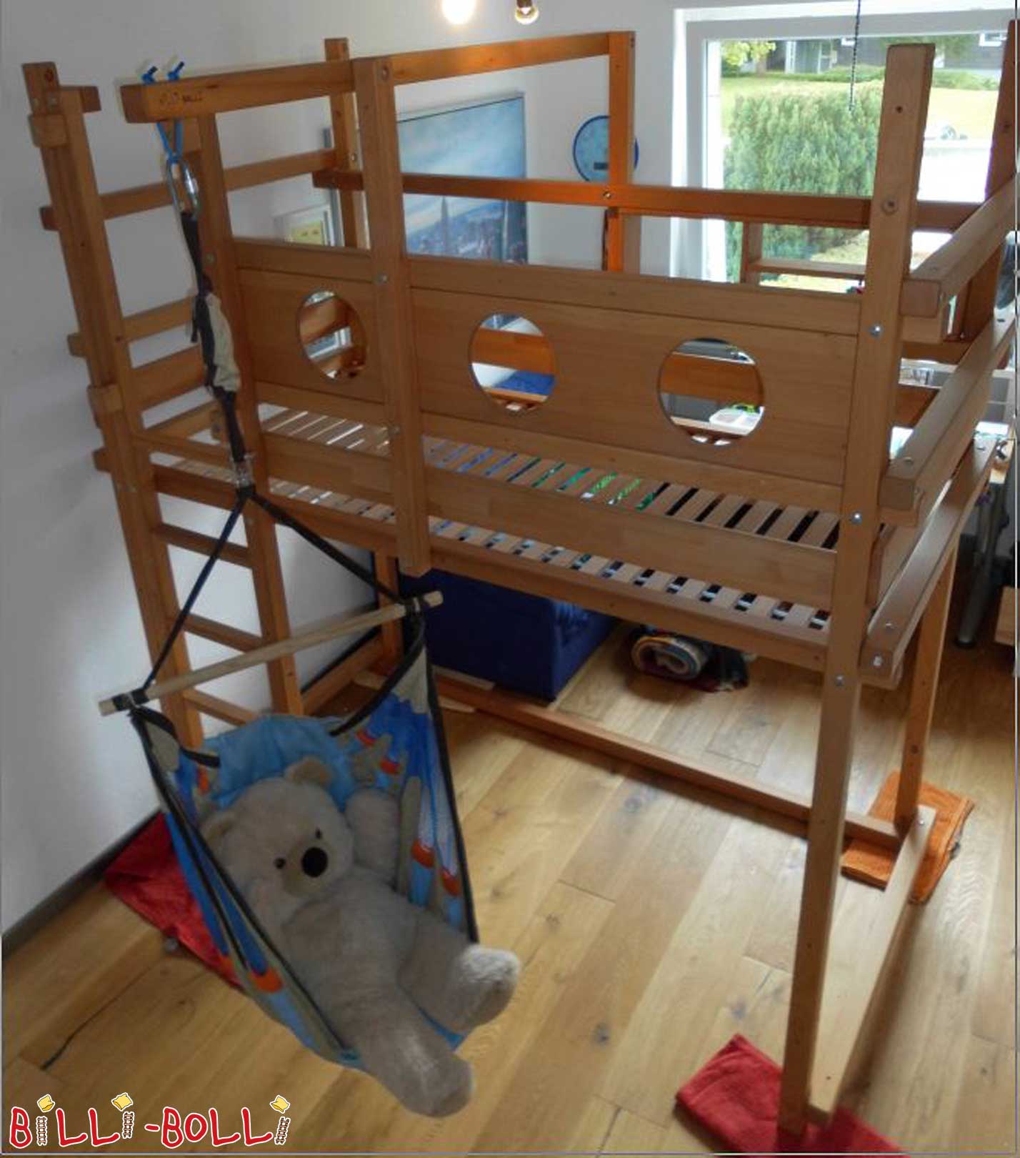 Loft bed growing with the child, 100 x 200 cm in beech (Category: second hand loft bed)