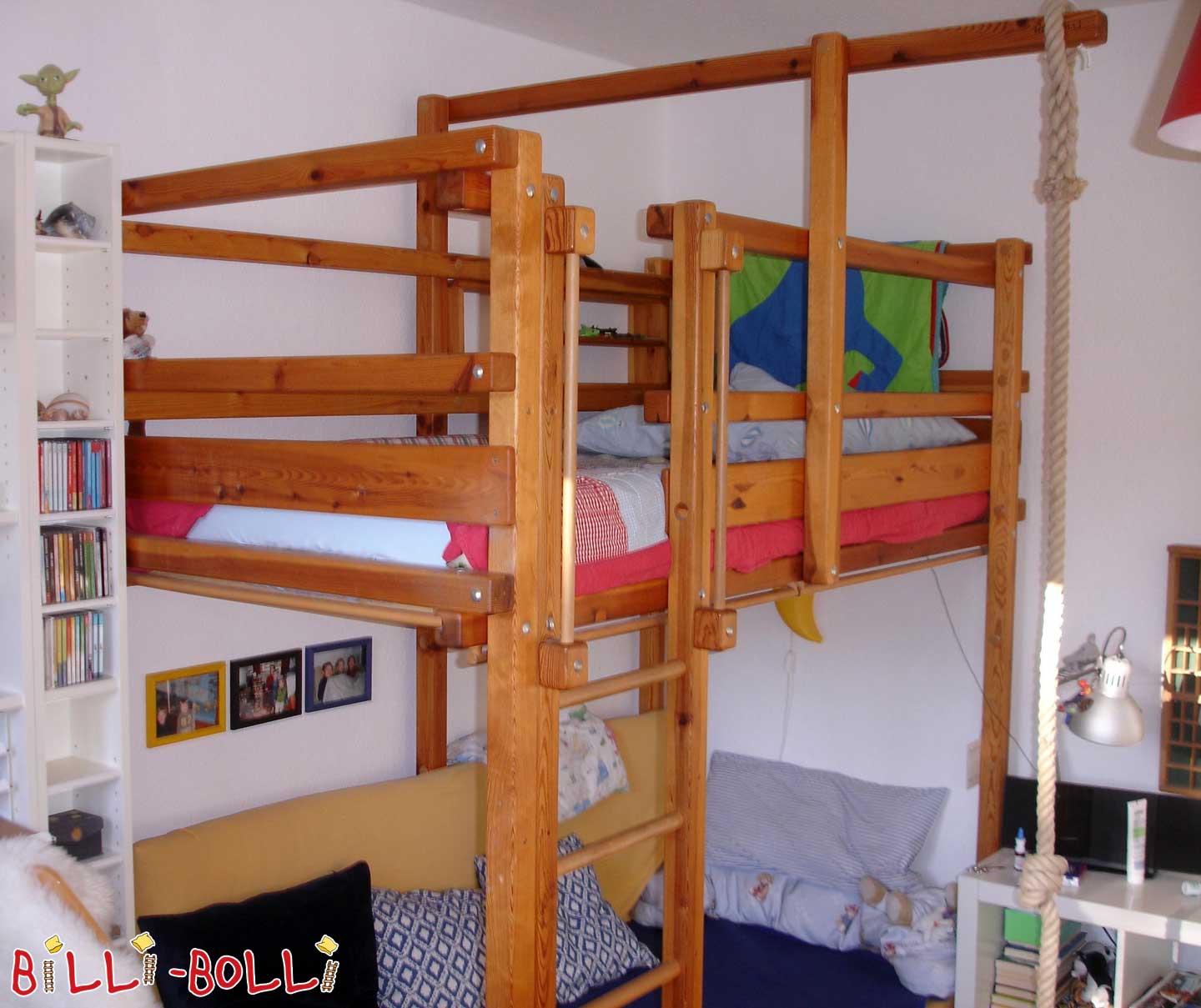 Loft bed growing with the child, 100 x 200 cm, oiled-waxed pine (Category: second hand loft bed)