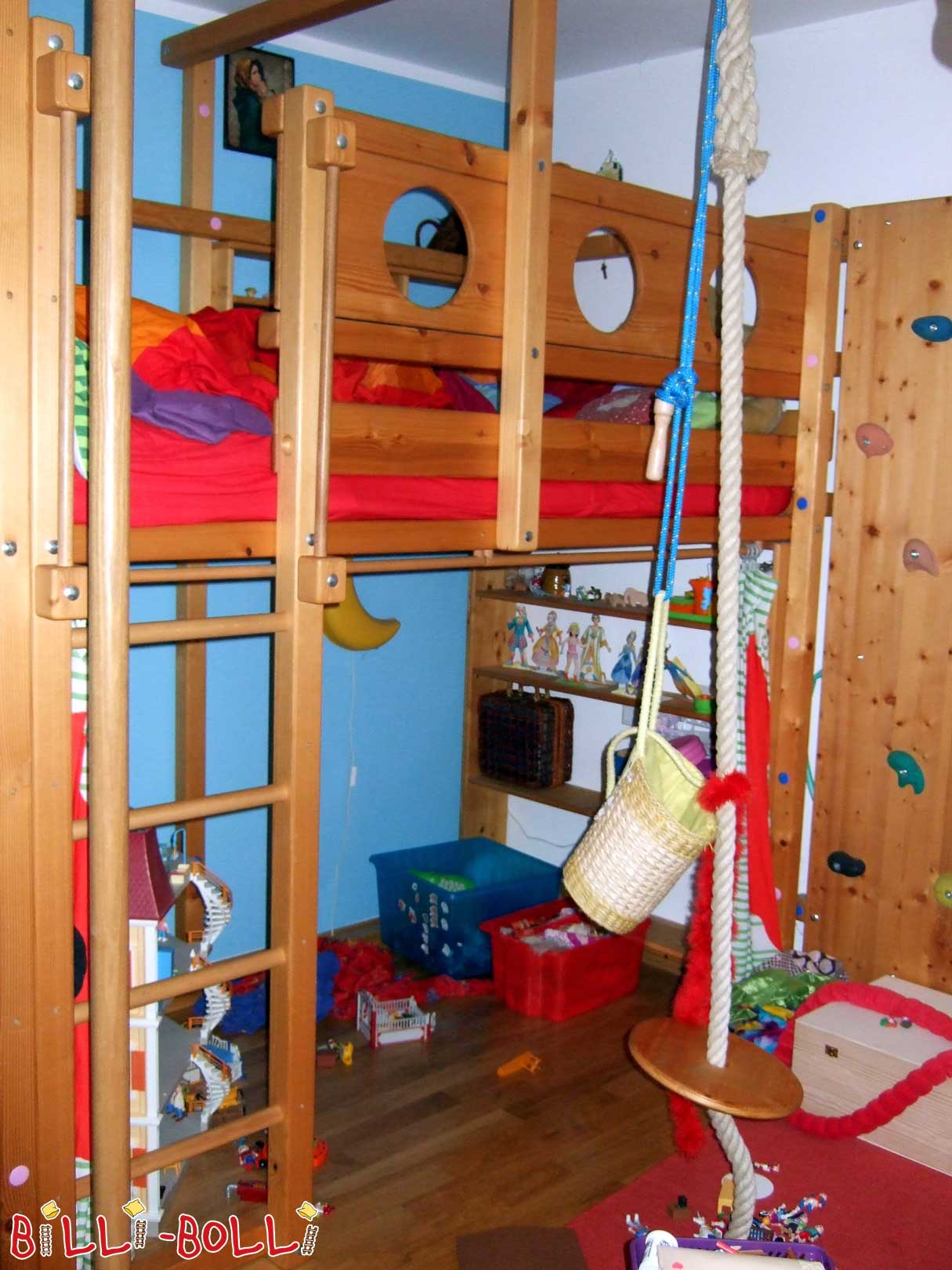 Loft bed, growing with the child, 100 x 200 cm, oiled-waxed pine (Category: second hand loft bed)