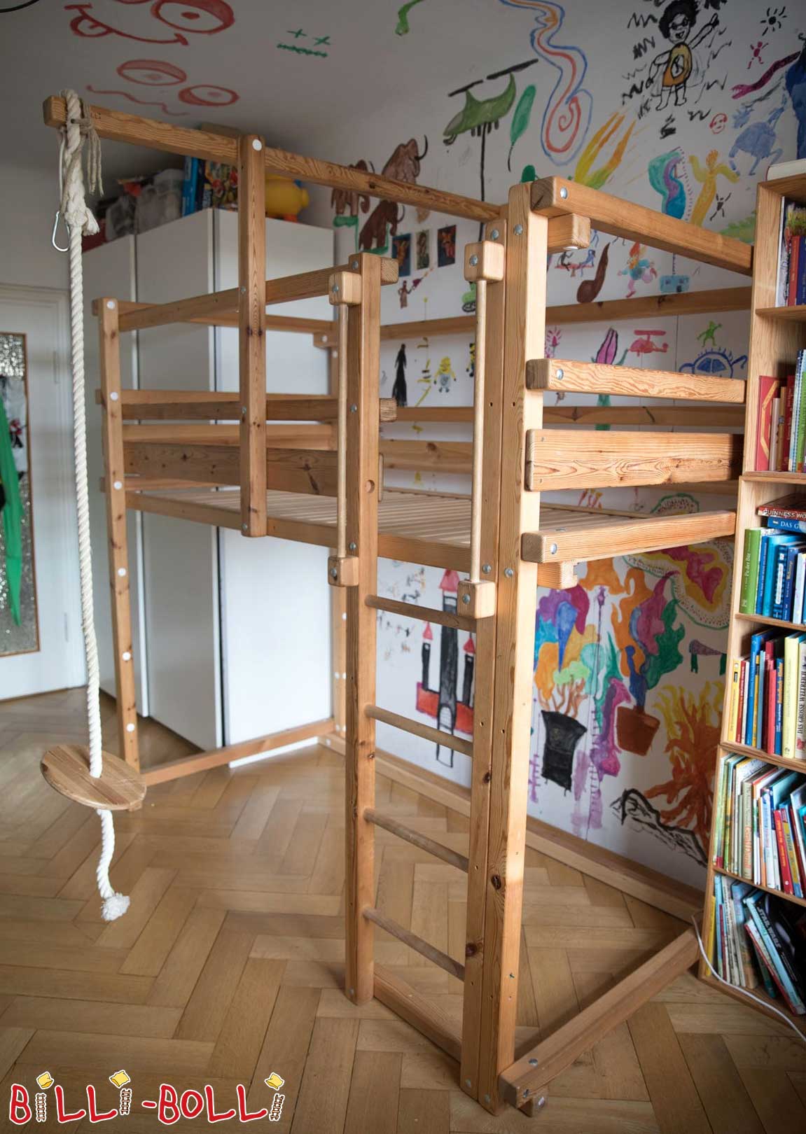 Palėpės lova, auganti su vaiku, 100 x 200 cm, pušis neapdorotas (Kategorija: Naudojama palėpės lova)