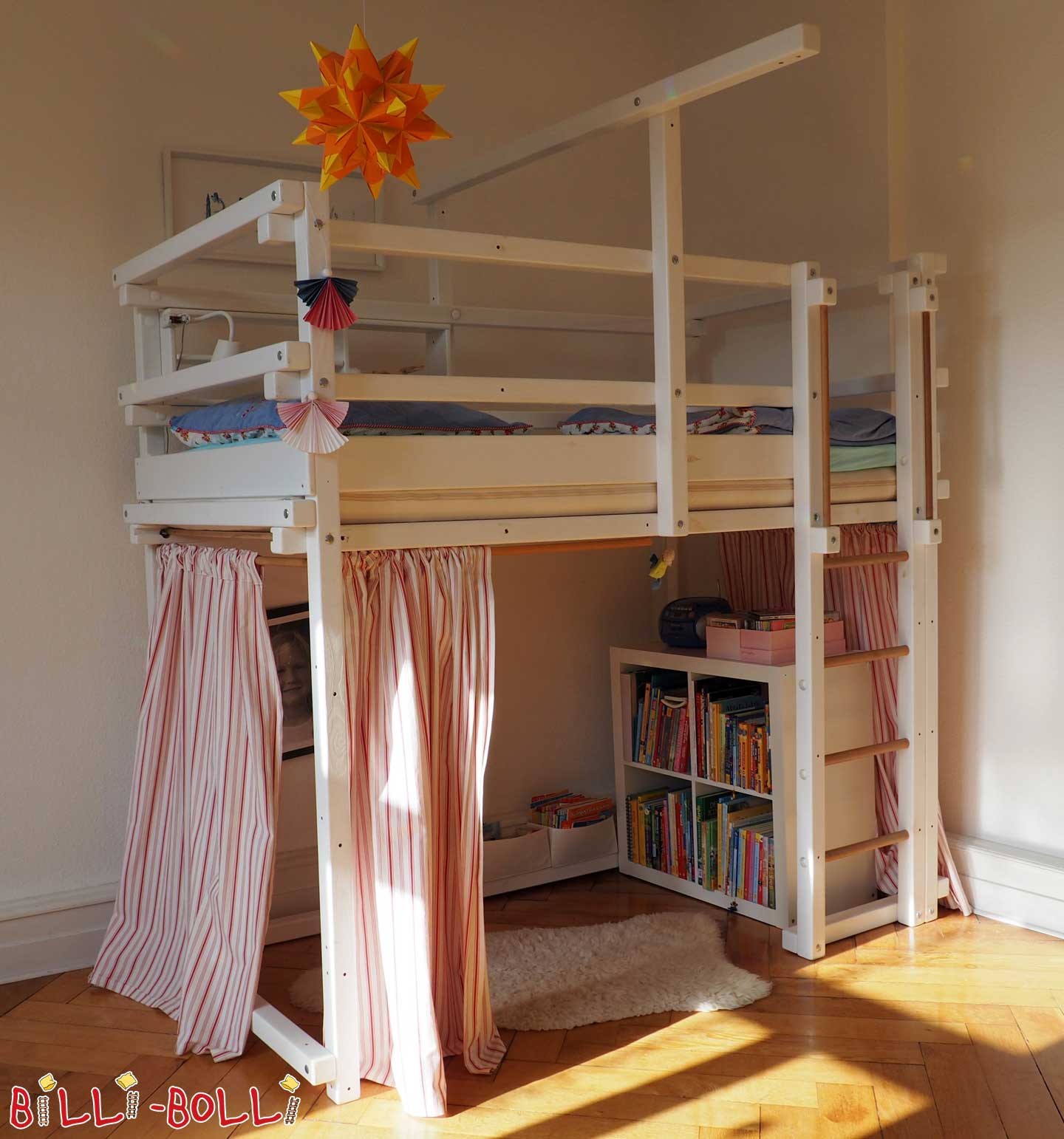 Loft bed growing with you, 100 x 200 cm, pine white lacquered (Category: second hand loft bed)