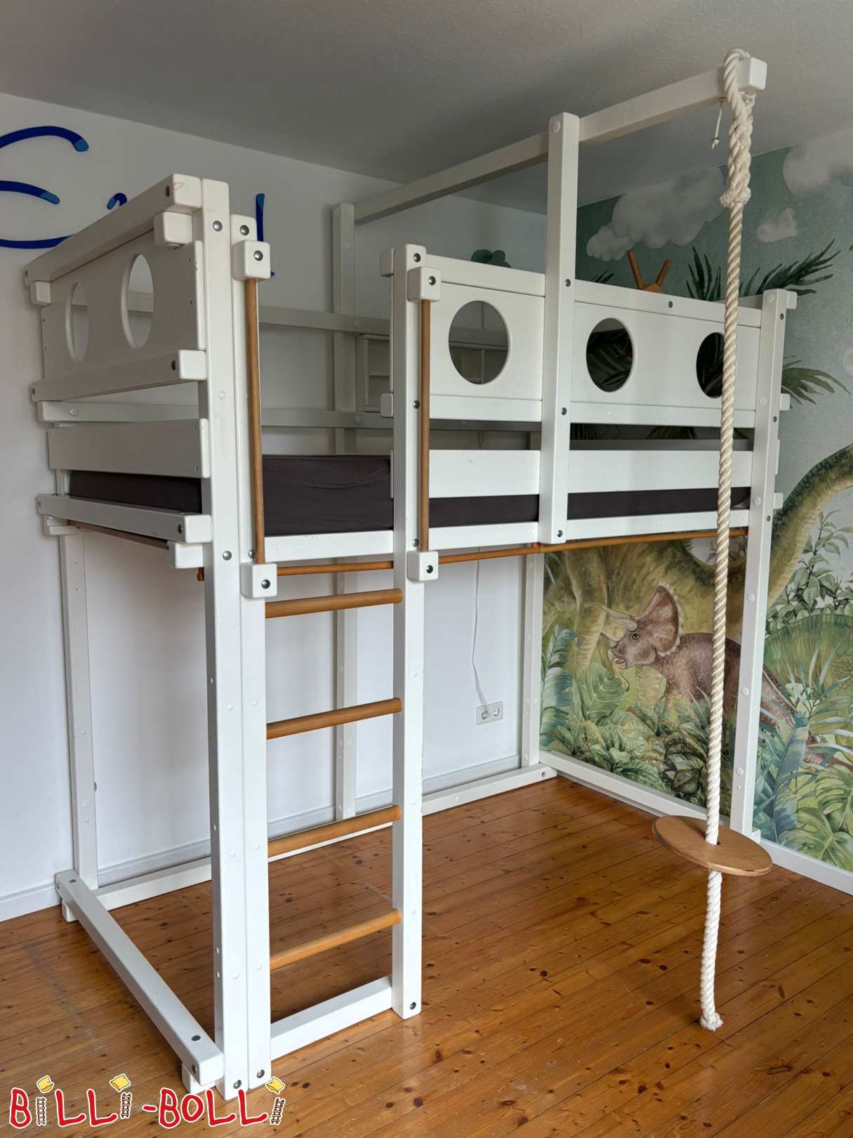 Cama alta que crece con el niño, 100 x 200 cm, pino lacado blanco (Categoría: Cama alta ajustable a la edad de segunda mano)