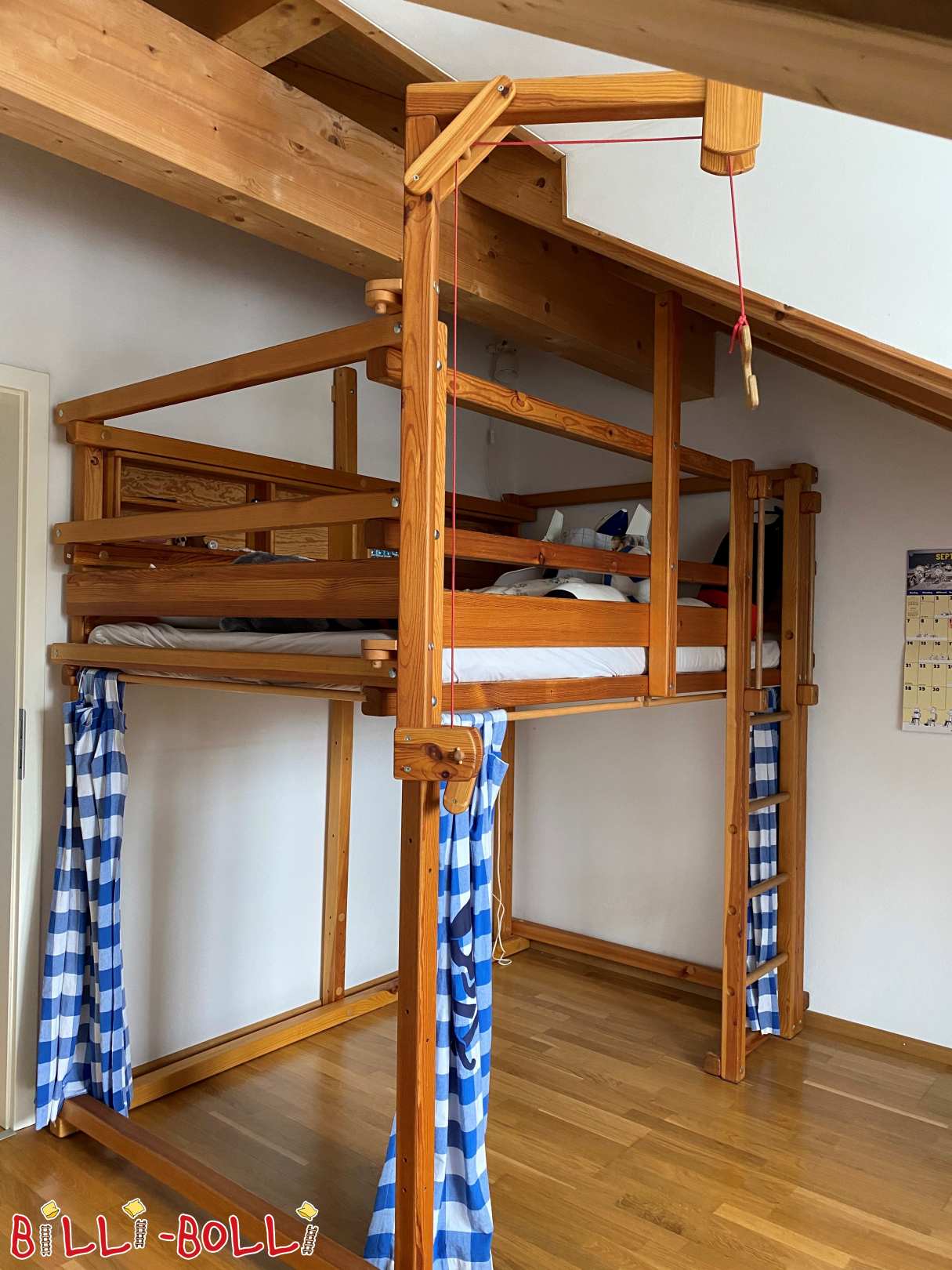 Loft cama crescendo com 120 x 200 pinheiros com muitos acessórios (parcialmente novo) (Categoria: Cama alta usada)