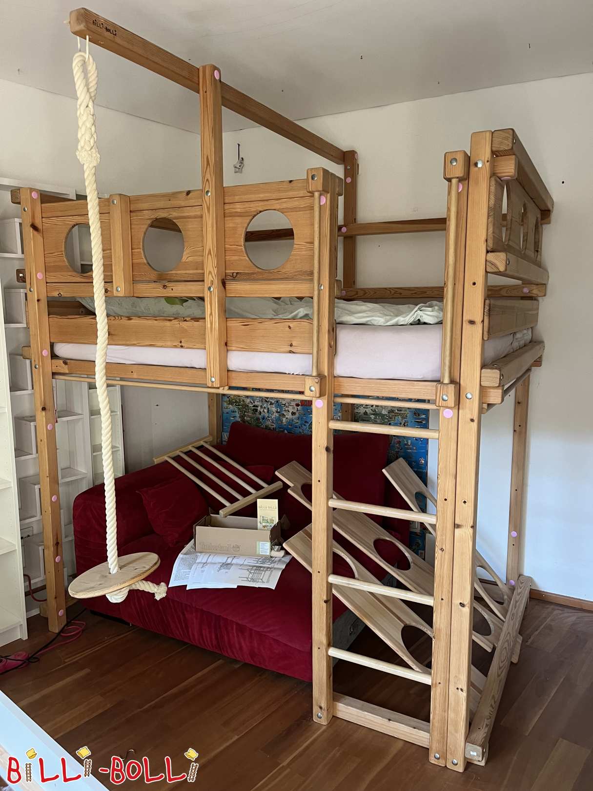 Loft bed growing with the child 120x190cm, pine untreated (Category: Loft Bed Adjustable by Age pre-owned)