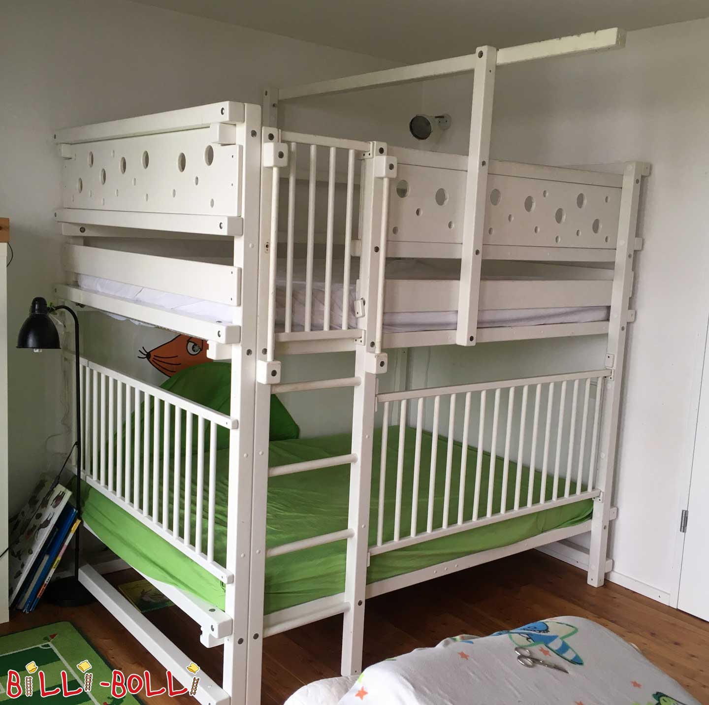 Loft bed growing with the child, 140 x 200 cm, white lacquered pine (Category: second hand loft bed)