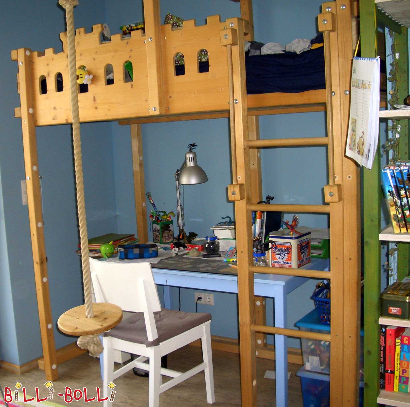 Loft bed growing with the child, 90 x 190 cm, spruce untreated (Category: second hand loft bed)