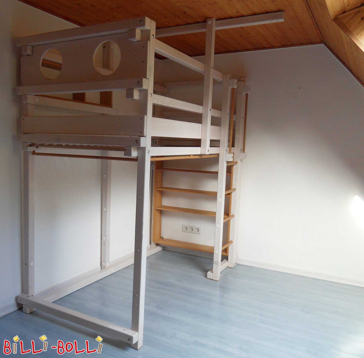 Loft bed growing with you, 90 x 190, spruce white glazed (Category: second hand loft bed)