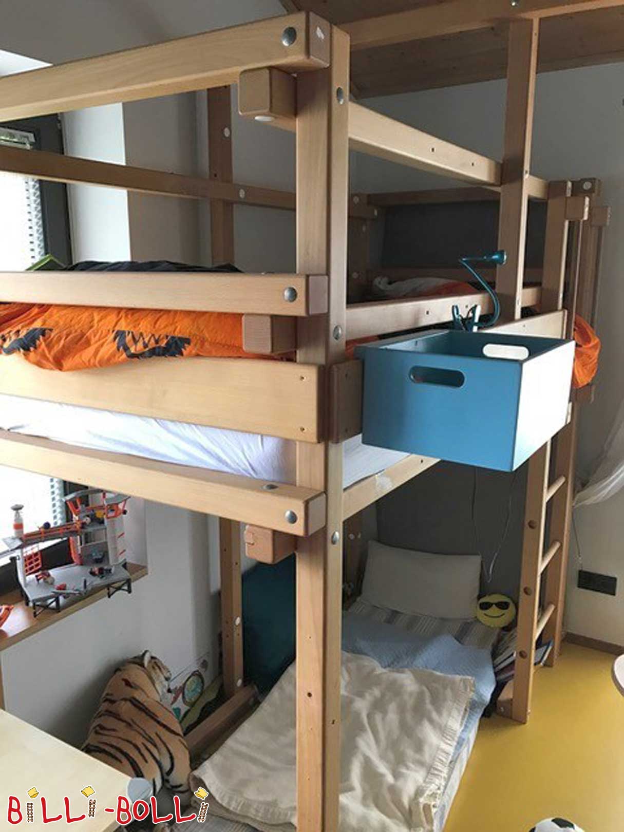 Loft bed growing with the child, 90 x 200 cm, oiled-waxed beech (Category: second hand loft bed)