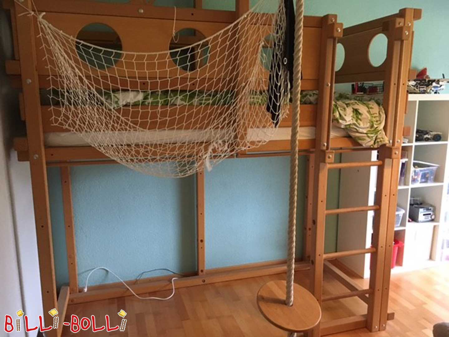 Loft bed growing with the child, 90 x 200 cm, oiled-waxed beech (Category: second hand loft bed)