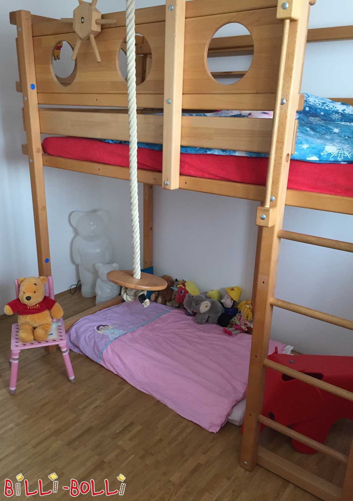 Loft bed, growing with the child, 90 x 200 cm, oiled-waxed beech (Category: second hand loft bed)