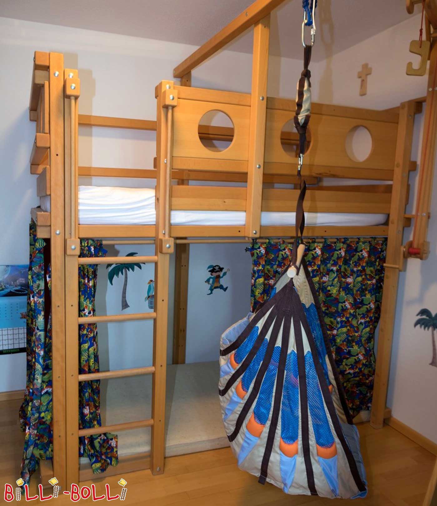 Loft bed growing with the child, 90 x 200 cm, oiled-waxed beech (Category: second hand loft bed)