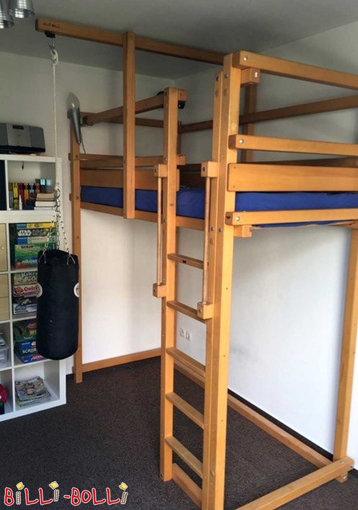 Loftbett dat mat Iech wiisst, 90 x 200 cm, geöl-wachséiert Bich (Kategorie: Loft Bett néideg)