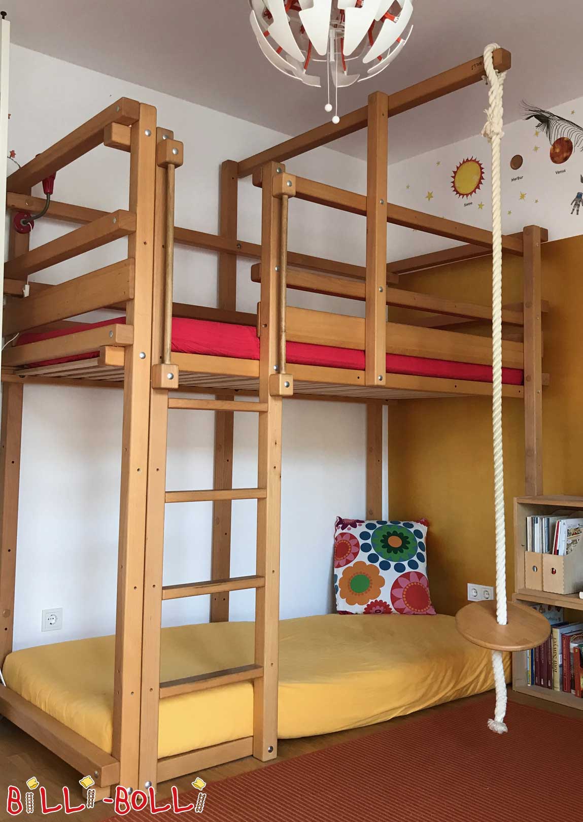 बच्चे के साथ बढ़ रहा मचान बिस्तर, 90 x 200 सेमी, तेल से सना हुआ लच्छेदार बीच (कोटि: मचान बिस्तर का इस्तेमाल किया)
