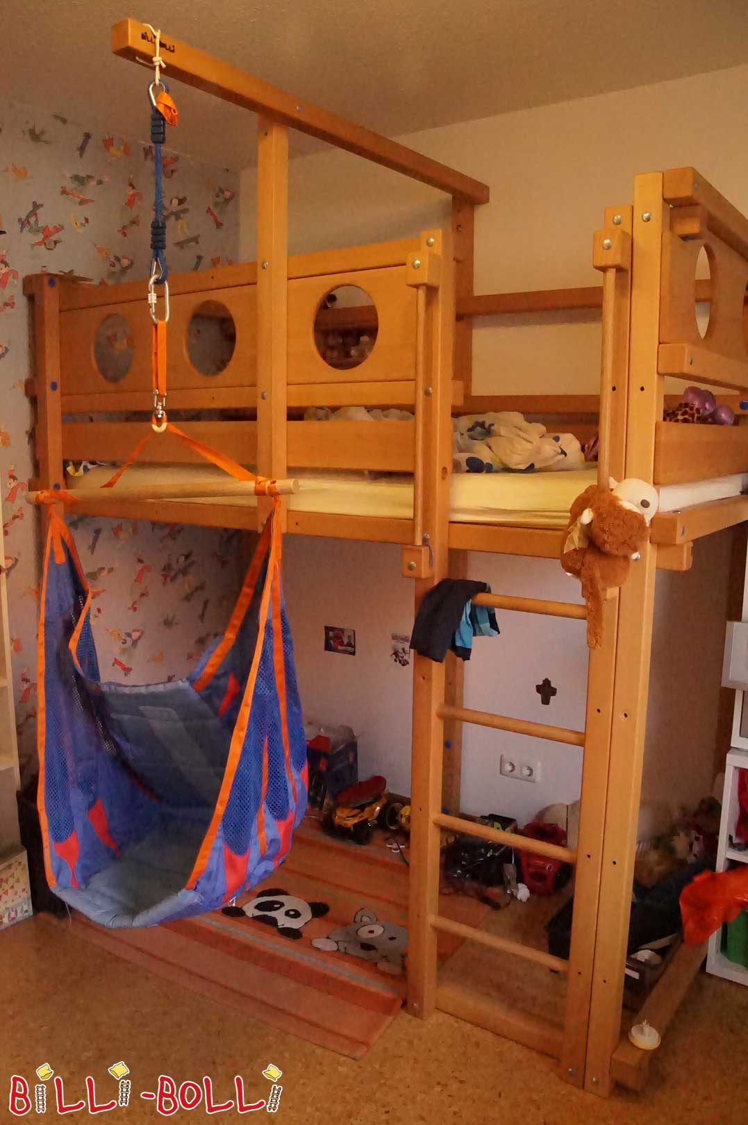 Loft bed growing with the child, 90 x 200 cm, oiled-waxed beech (Category: second hand loft bed)