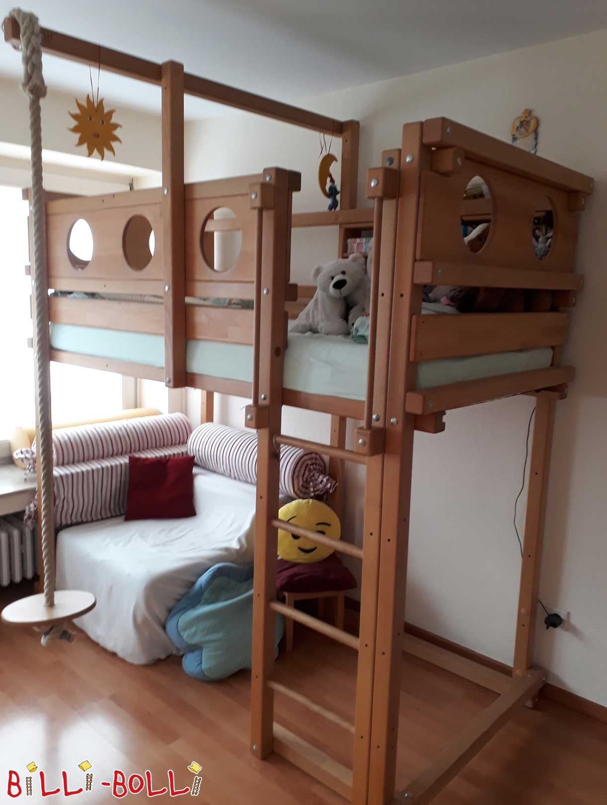 Loft bed growing with the child, 90 x 200 cm, oiled-waxed beech (Category: second hand loft bed)