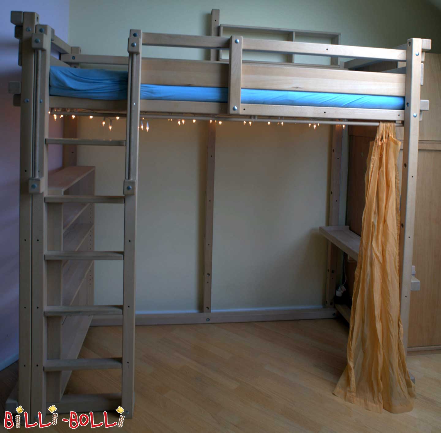 Rosnące łóżko na poddaszu, 90 x 200 cm, buk nieobrobiony (Kategoria: Używane łóżko na poddaszu)