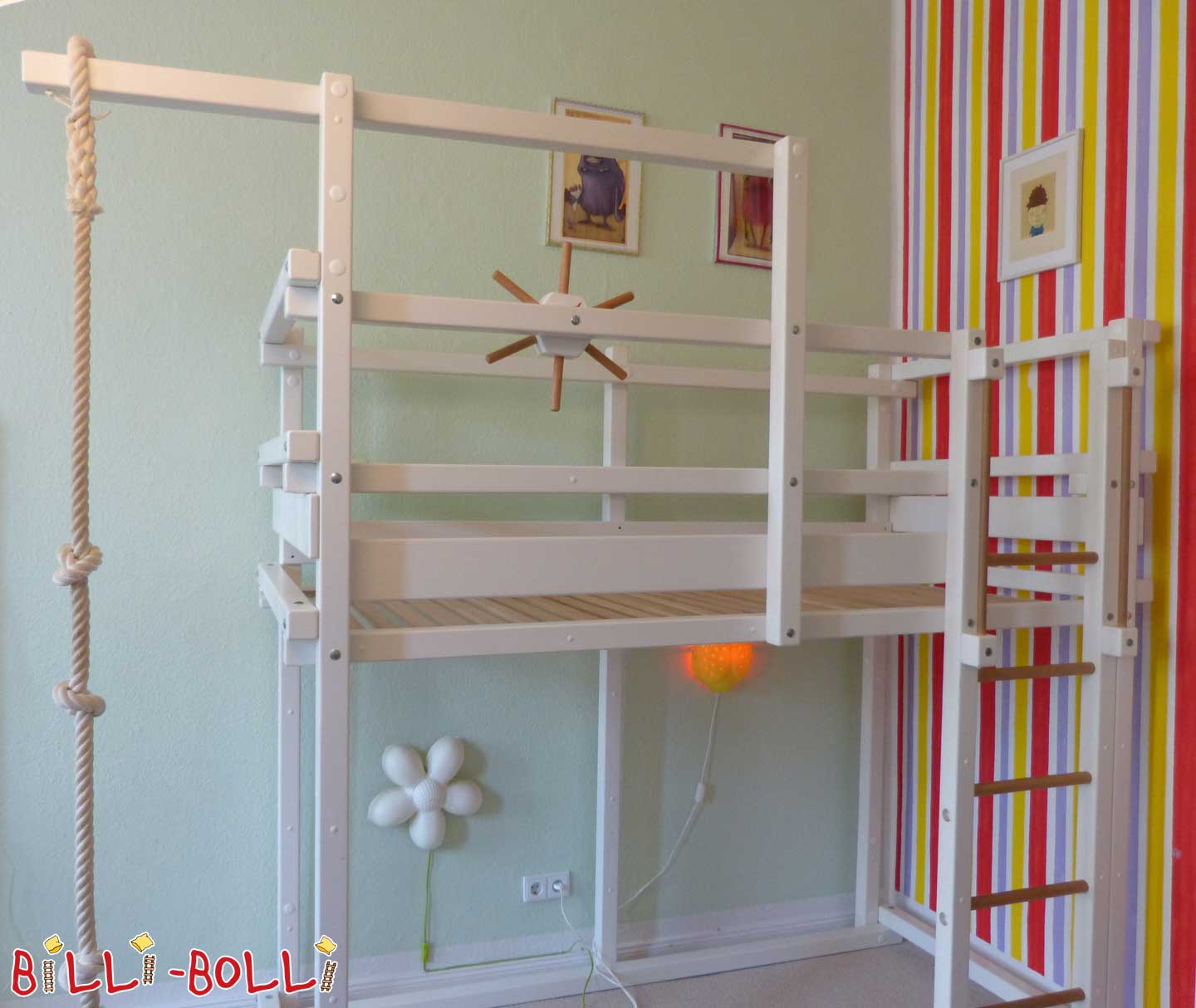 Loftbett dat mat Iech wiisst, 90 x 200 cm, Buche wäiss lackéiert (Kategorie: Loft Bett néideg)
