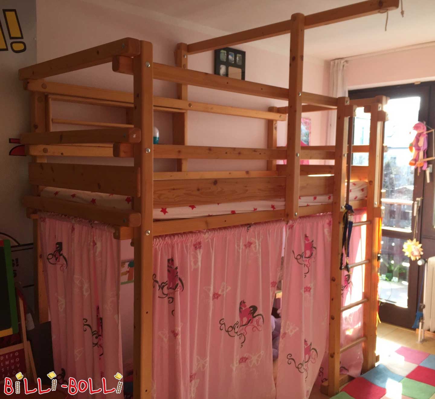Tempat tidur loteng yang tumbuh bersama anak, 90 x 200 cm, pohon cemara yang diberi minyak dan lilin (Kategori: Tempat tidur loteng digunakan)
