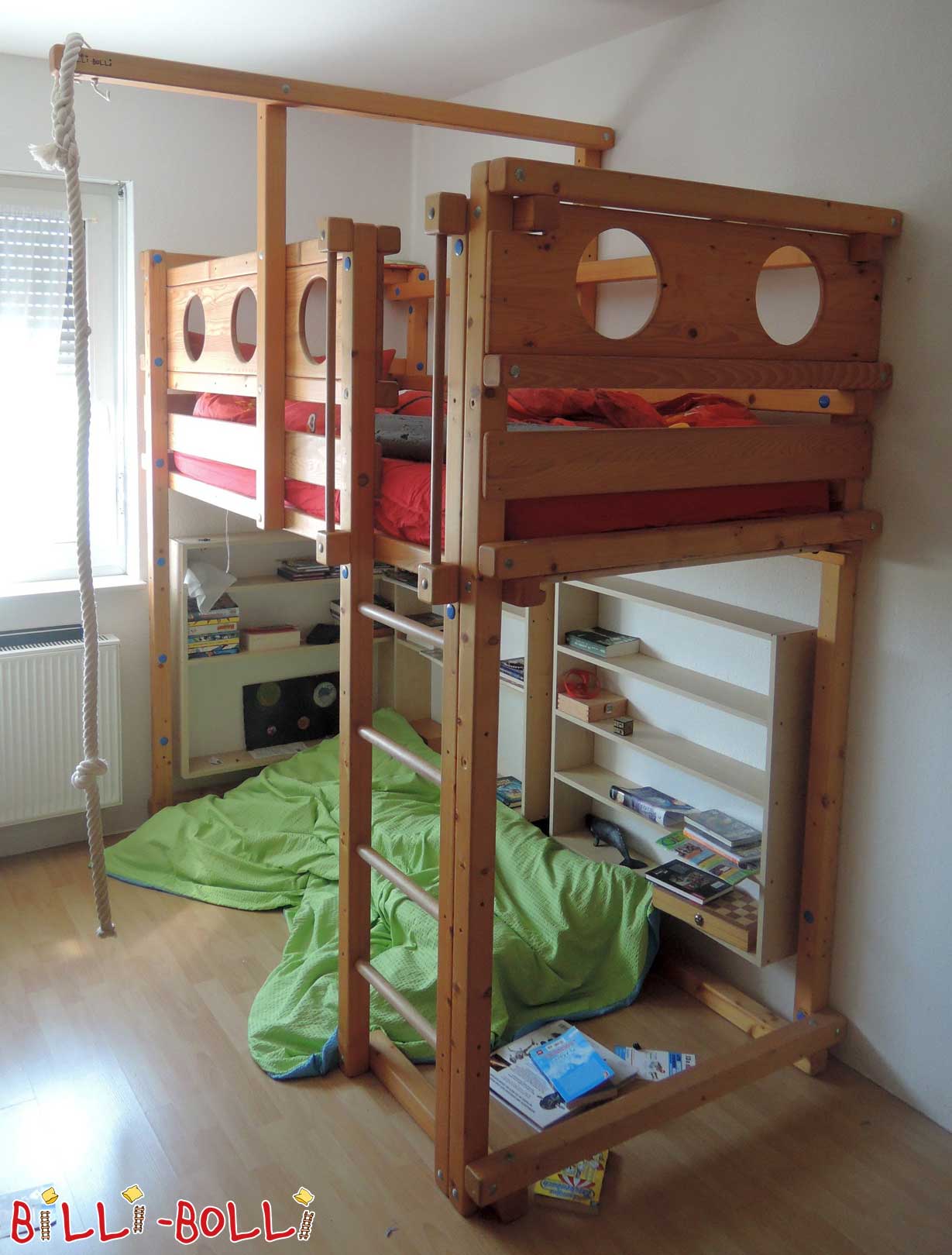 बच्चे के साथ बढ़ रहा मचान बिस्तर, 90 x 200 सेमी, तेल से सना हुआ लच्छेदार स्प्रूस (कोटि: मचान बिस्तर का इस्तेमाल किया)