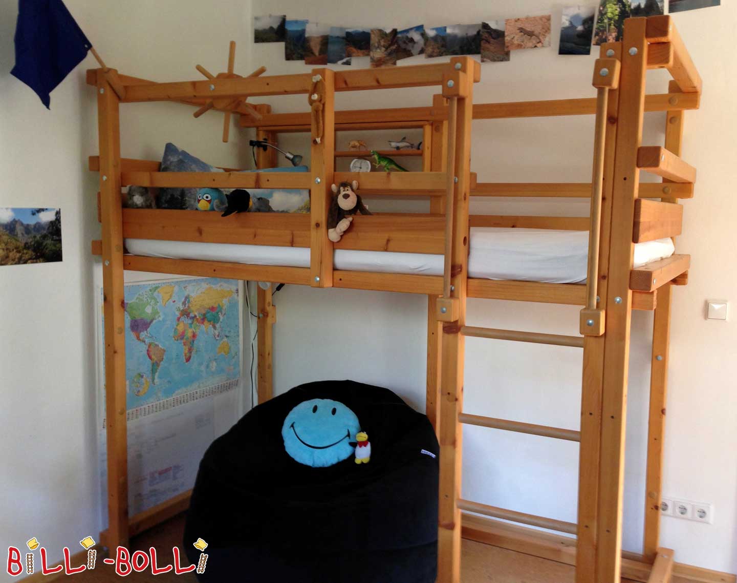 Loft bed, growing with the child, 90 x 200 cm, oiled-waxed spruce (Category: second hand loft bed)