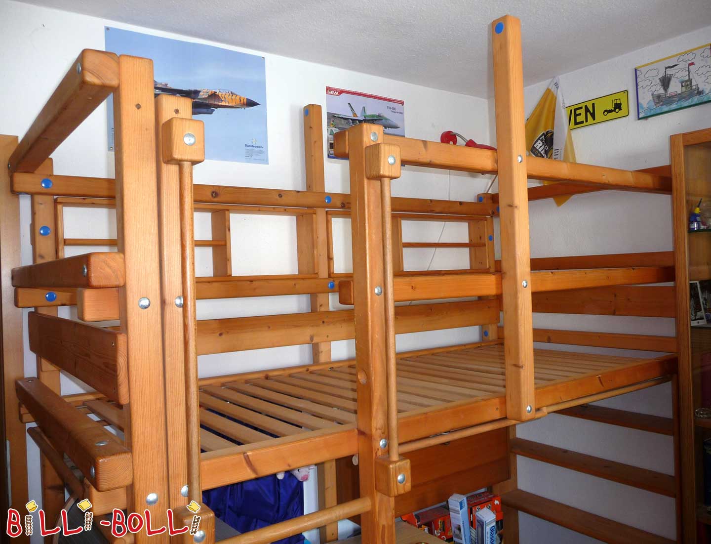 Loft bed, growing with you, 90 x 200 cm, honey-coloured spruce oiled (Category: second hand loft bed)