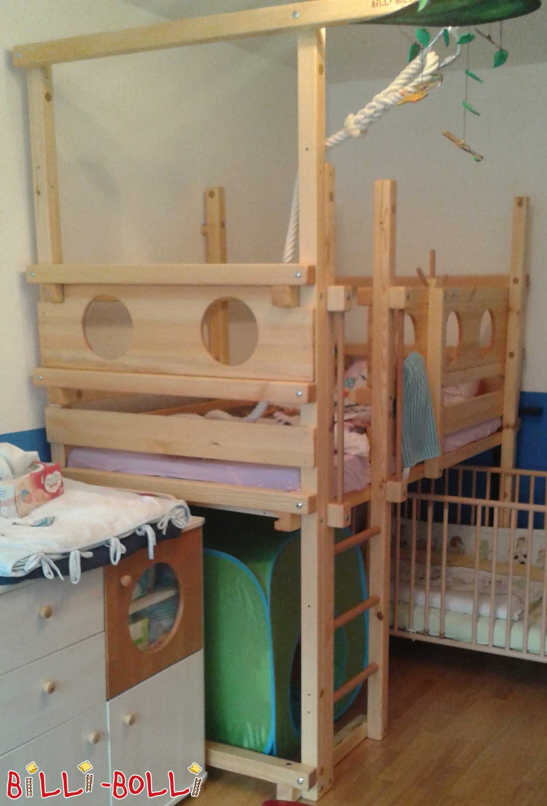 Loftbett dat mat Iech wiisst, 90 x 200 cm, geölt-wachseg Pinien (Kategorie: Loft Bett néideg)