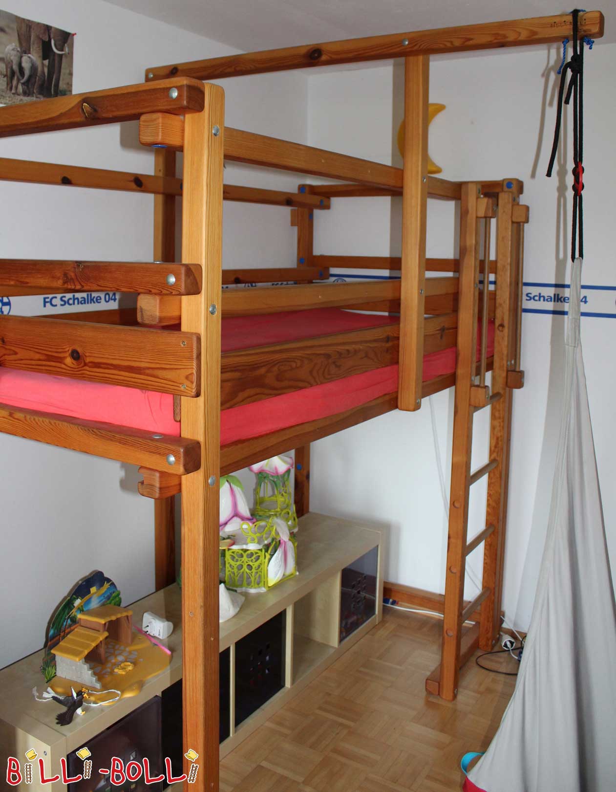 Loft bed growing with the child, 90 x 200 cm, oiled-waxed pine (Category: second hand loft bed)