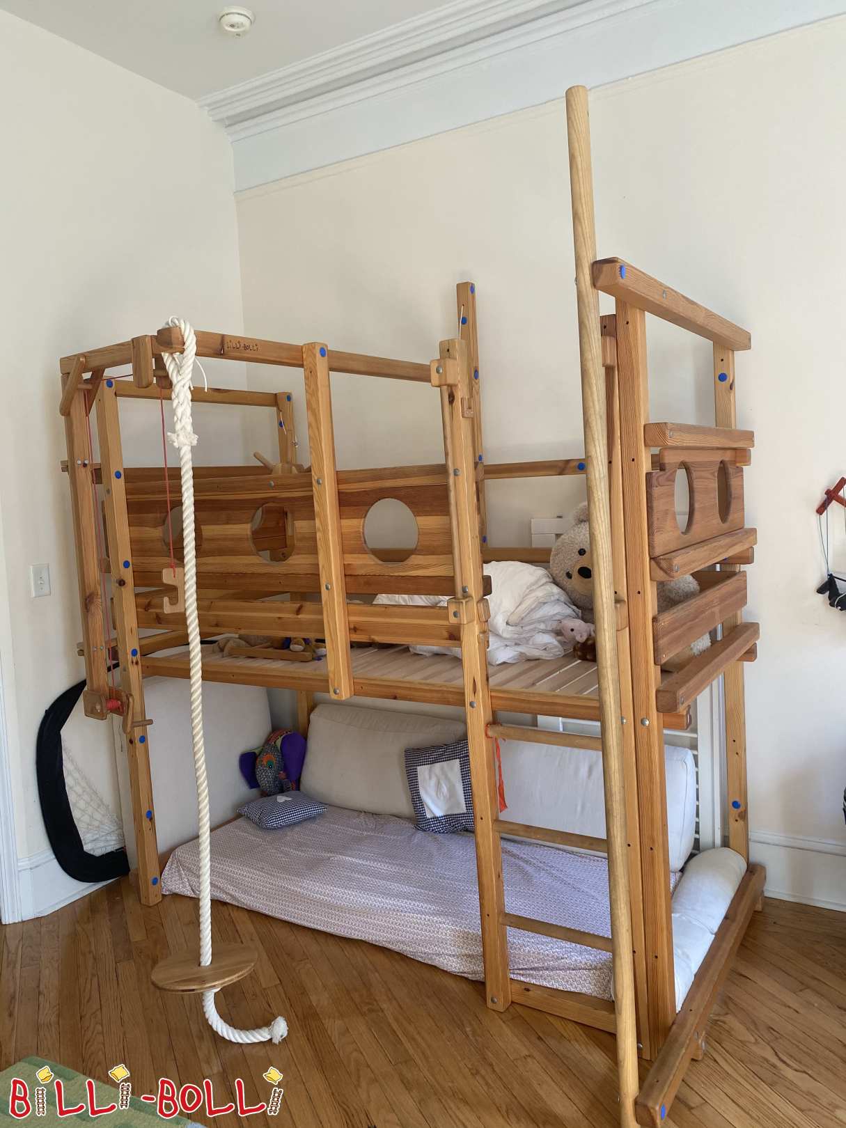 Loft bed growing with the child, 90 x 200 cm, oiled-waxed pine (Category: Loft Bed Adjustable by Age pre-owned)